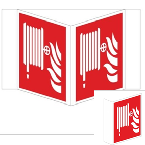 Pictogram brandslanghaspel met vlam wigvormig 20 cm×20 cm NALICHTEND