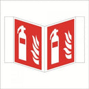 Pictogram brandblusser met vlam wigvormig 20 cm×20 cm NALICHTEND